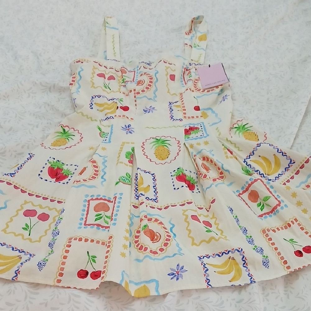Avec Les Filles Cream Fruit-Print Midi Dress with Multicolor Accents Size 14